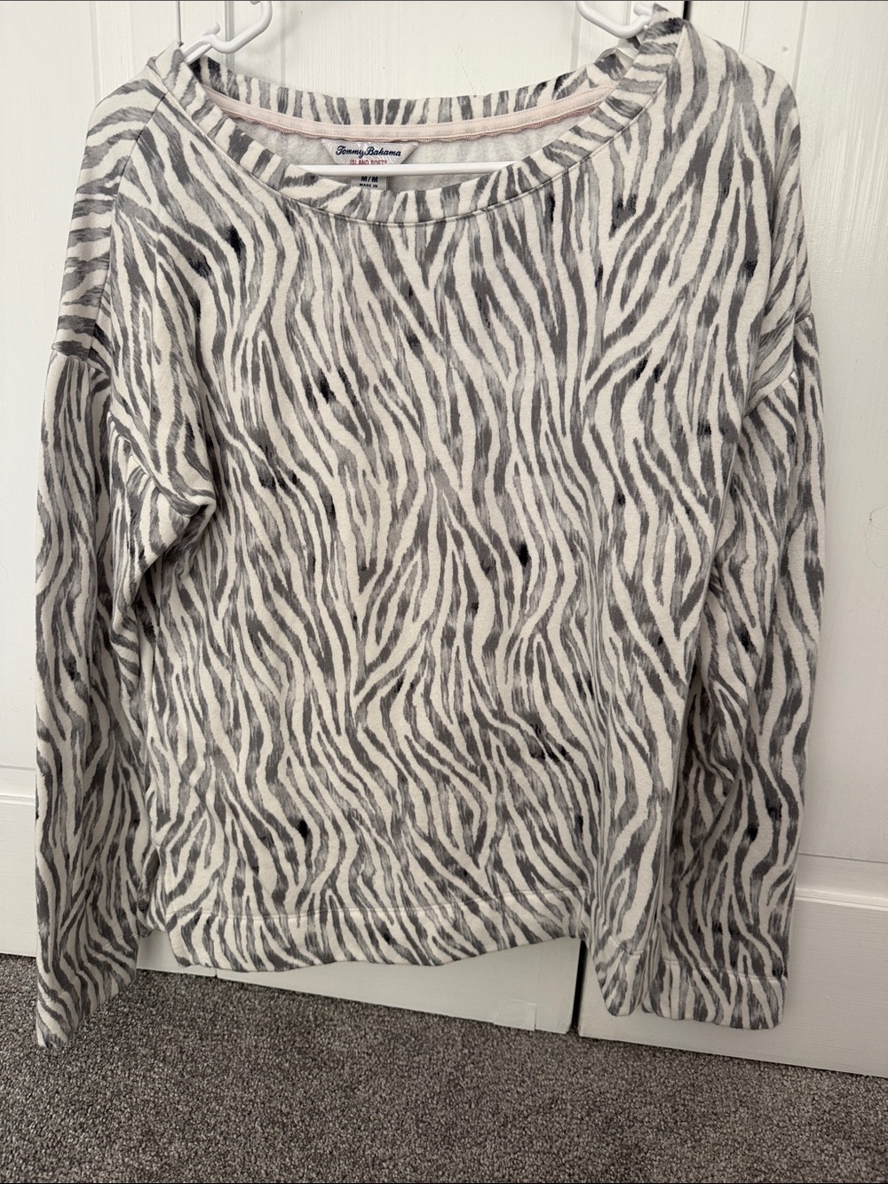 Tommy Bahama Zebra-Print Crewneck Sweater in Gray & White